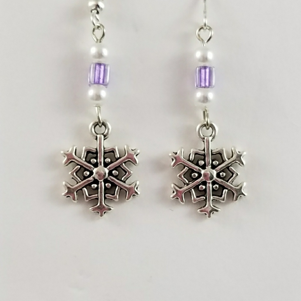Frosty Purple & Silver Snowflake Earrings